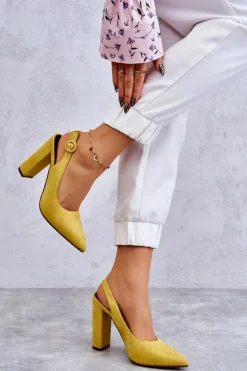 Czółenka W Szpic Na Obcasie Żółte Alanza