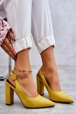 Czółenka W Szpic Na Obcasie Żółte Alanza