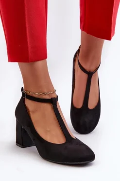 Czółenka Z Eko Zamszu Na Słupku Czarne Raniyah