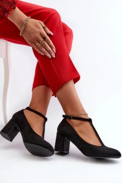 Czółenka Z Eko Zamszu Na Słupku Czarne Raniyah