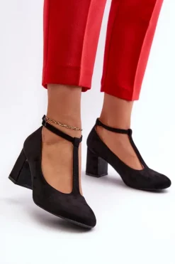 Czółenka Z Eko Zamszu Na Słupku Czarne Raniyah