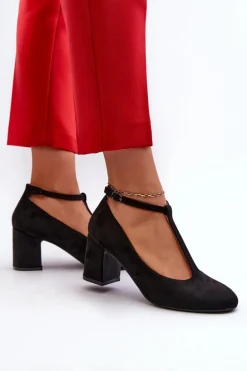 Czółenka Z Eko Zamszu Na Słupku Czarne Raniyah