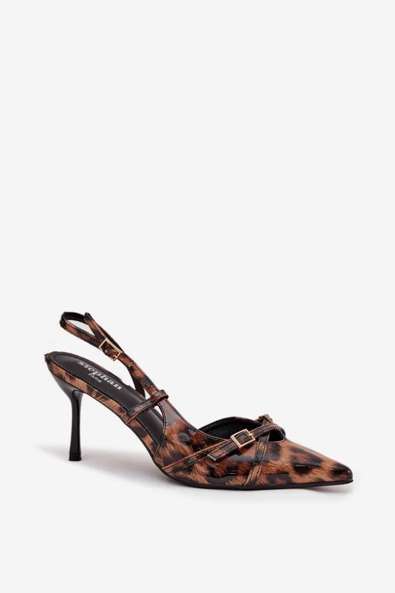 Czółenka Z Odkrytą Piętą I Paseczkami Panterka Brązowe Ravira