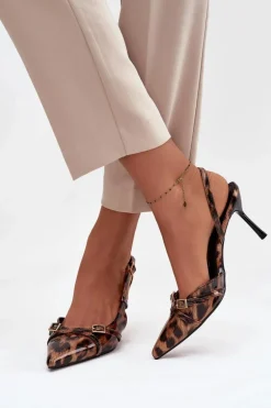 Czółenka Z Odkrytą Piętą I Paseczkami Panterka Brązowe Ravira