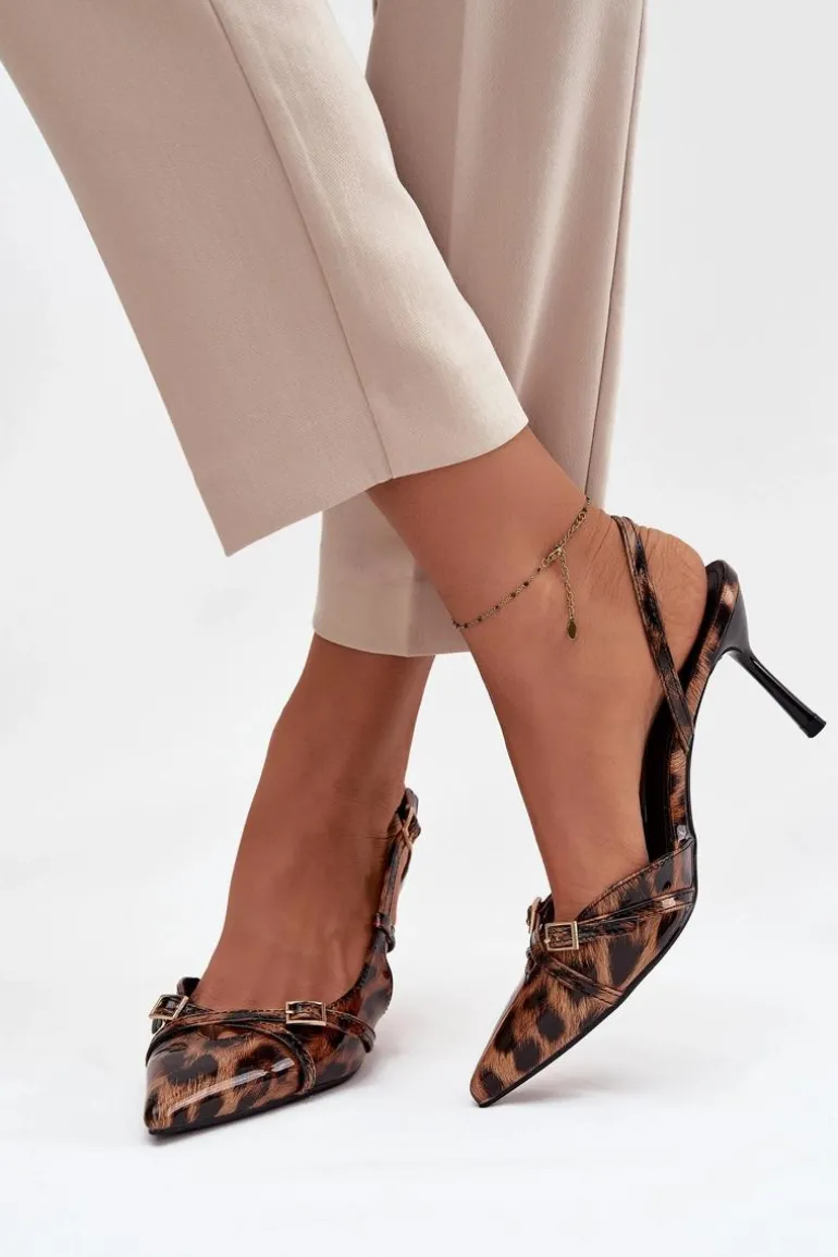 Czółenka Z Odkrytą Piętą I Paseczkami Panterka Brązowe Ravira