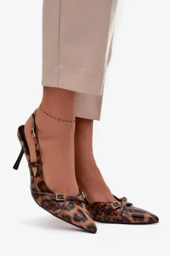 Czółenka Z Odkrytą Piętą I Paseczkami Panterka Brązowe Ravira