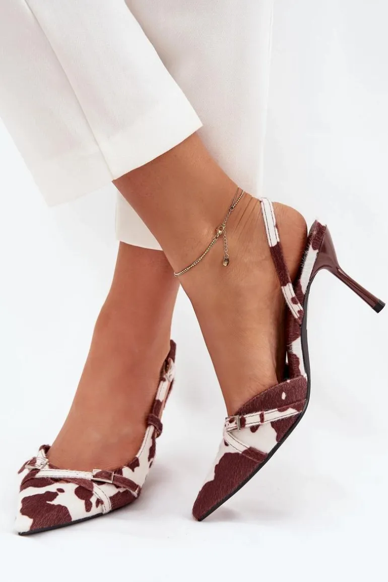 Czółenka Z Odkrytą Piętą I Paseczkami Łaty Biało-Brązowe Ravira