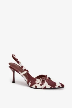 Czółenka Z Odkrytą Piętą I Paseczkami Łaty Biało-Brązowe Ravira