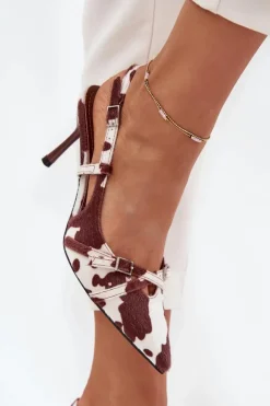 Czółenka Z Odkrytą Piętą I Paseczkami Łaty Biało-Brązowe Ravira