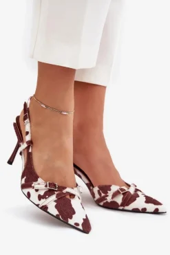 Czółenka Z Odkrytą Piętą I Paseczkami Łaty Biało-Brązowe Ravira