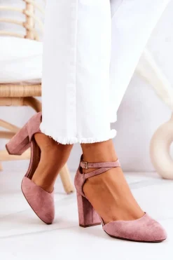 Czółenka Zamszowe Na Słupku Sergio Leone SK851 Różowe