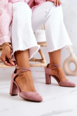 Czółenka Zamszowe Na Słupku Sergio Leone SK851 Różowe