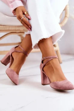 Czółenka Zamszowe Na Słupku Sergio Leone SK851 Różowe