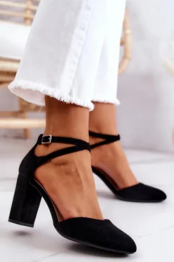 Czółenka Zamszowe Na Słupku Sergio Leone SK851 Czarne