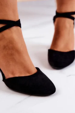 Czółenka Zamszowe Na Słupku Sergio Leone SK851 Czarne