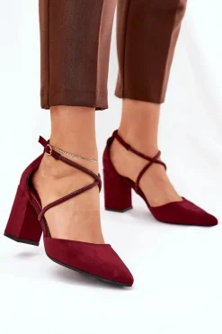 Czółenka Ze Szpiczastymi Noskami I Zdobionymi Paseczkami Na Słupku Bordowe Verithas