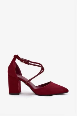 Czółenka Ze Szpiczastymi Noskami I Zdobionymi Paseczkami Na Słupku Bordowe Verithas