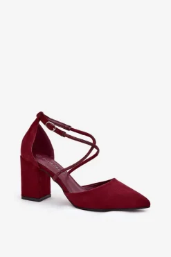 Czółenka Ze Szpiczastymi Noskami I Zdobionymi Paseczkami Na Słupku Bordowe Verithas