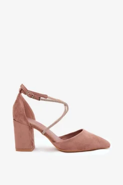 Czółenka Ze Szpiczastymi Noskami I Zdobionymi Paseczkami Na Słupku Ciemnobeżowe Verithas