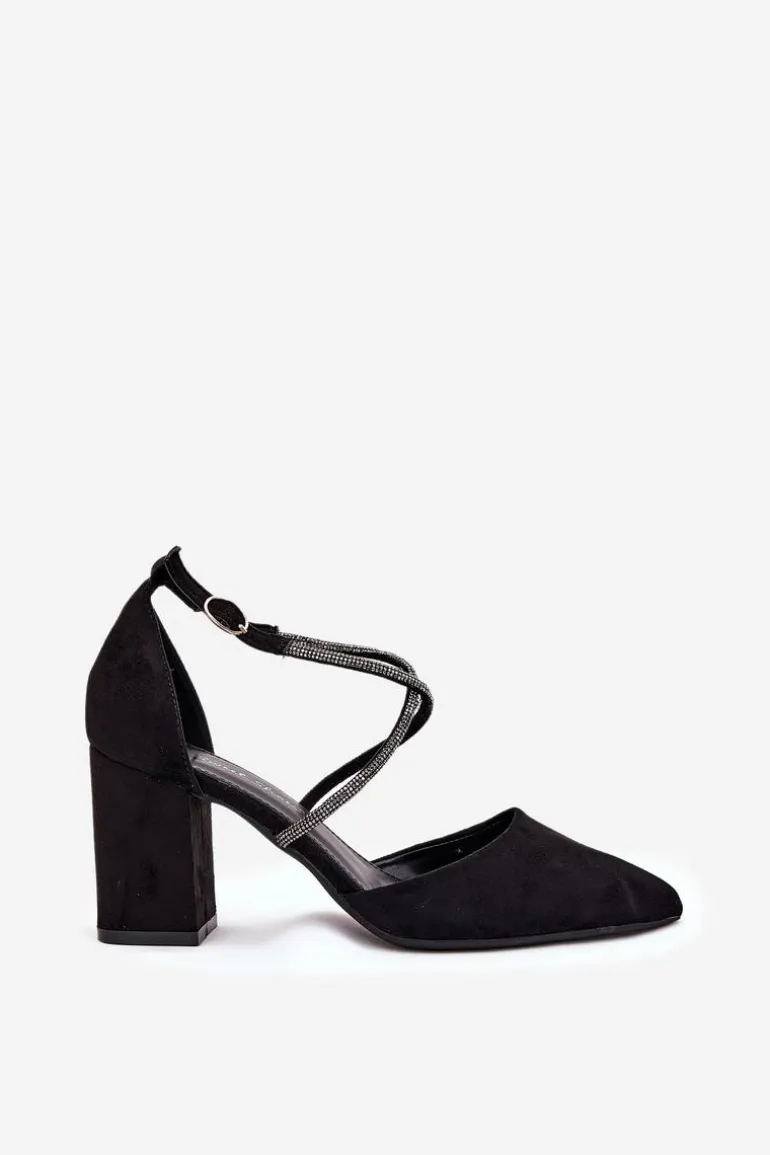 Czółenka Ze Szpiczastymi Noskami I Zdobionymi Paseczkami Na Słupku Czarne Verithas