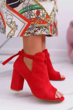 Czerwone Botki Sandały Na Słupku Odkryte Palce Grays