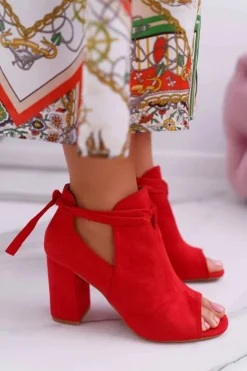 Czerwone Botki Sandały Na Słupku Odkryte Palce Grays