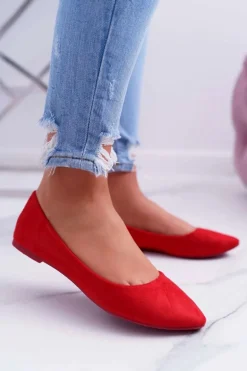 Czerwone Damskie Balerinki Zamsz Bueno