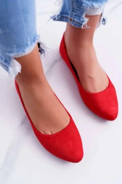 Czerwone Damskie Balerinki Zamsz Bueno