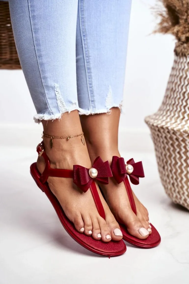 Czerwone Damskie Gumowe Sandałki Japonki Kokarda Etta