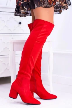 Czerwone Damskie Kozaki Zamszowe Za Kolano Feluni