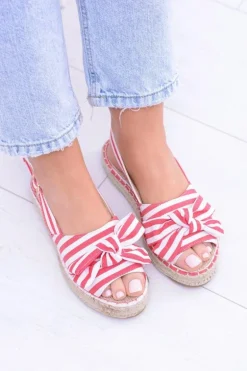 Czerwone Damskie Sandały Espadryle Kokardy Buni