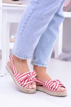 Czerwone Damskie Sandały Espadryle Kokardy Buni