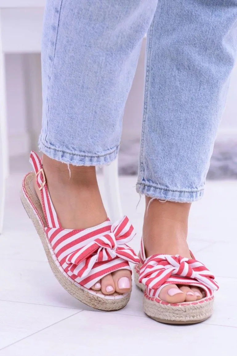 Czerwone Damskie Sandały Espadryle Kokardy Buni