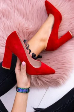 Czerwone Damskie Zamszowe Czółenka Na Słupku Celine