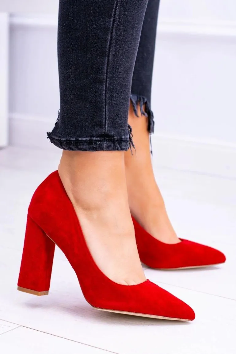 Czerwone Damskie Zamszowe Czółenka Na Słupku Celine