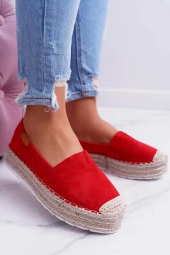 Czerwone Wsuwane Zamszowe Espadryle Mariako