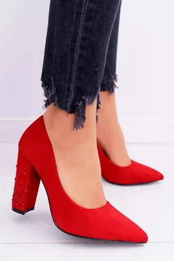 Czerwone Zamszowe Czółenka Razor