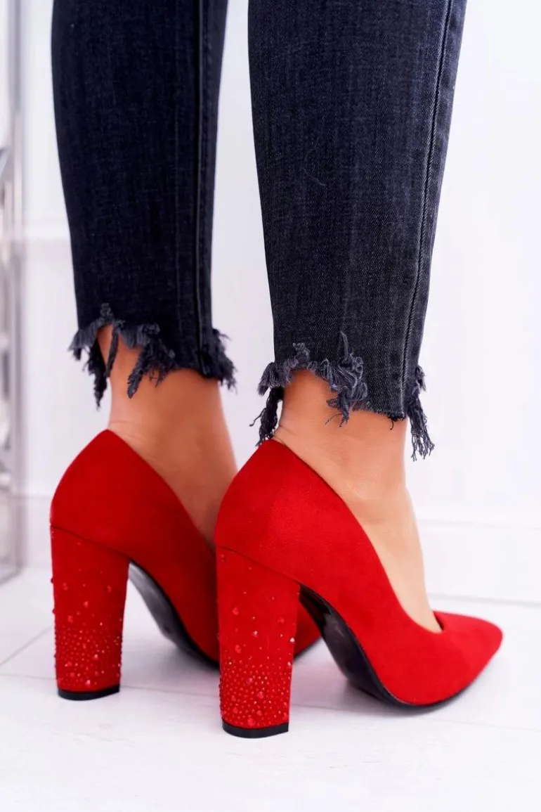 Czerwone Zamszowe Czółenka Razor