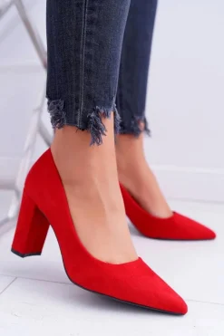 Czerwone Zamszowe Czółenka Satisfied