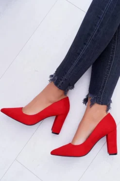 Czerwone Zamszowe Czółenka Satisfied