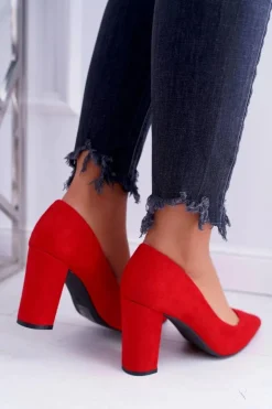 Czerwone Zamszowe Czółenka Satisfied