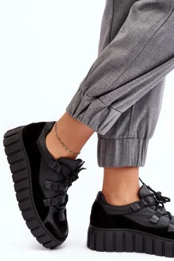 Damskie Skórzane Buty Sportowe Na Platformie M01/1 Zazoo Czarne