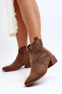 Damskie Ażurowe Botki Brązowe Madalina