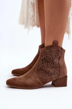Damskie Ażurowe Botki Brązowe Madalina