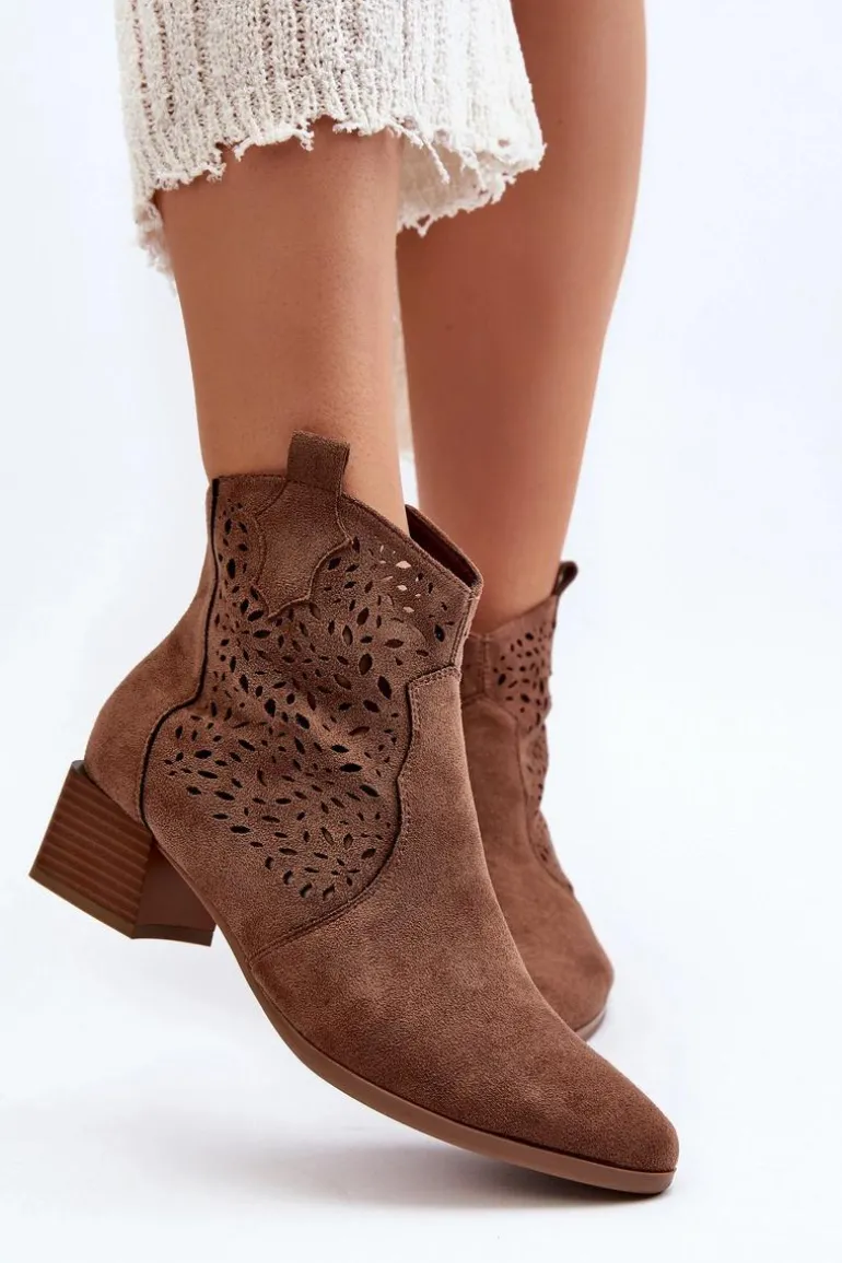 Damskie Ażurowe Botki Brązowe Madalina