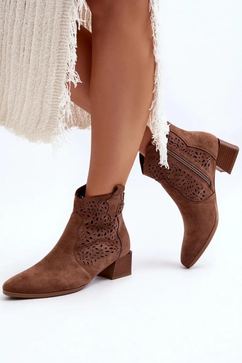 Damskie Ażurowe Botki Brązowe Madalina