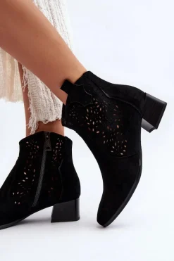 Damskie Ażurowe Botki Czarne Madalina