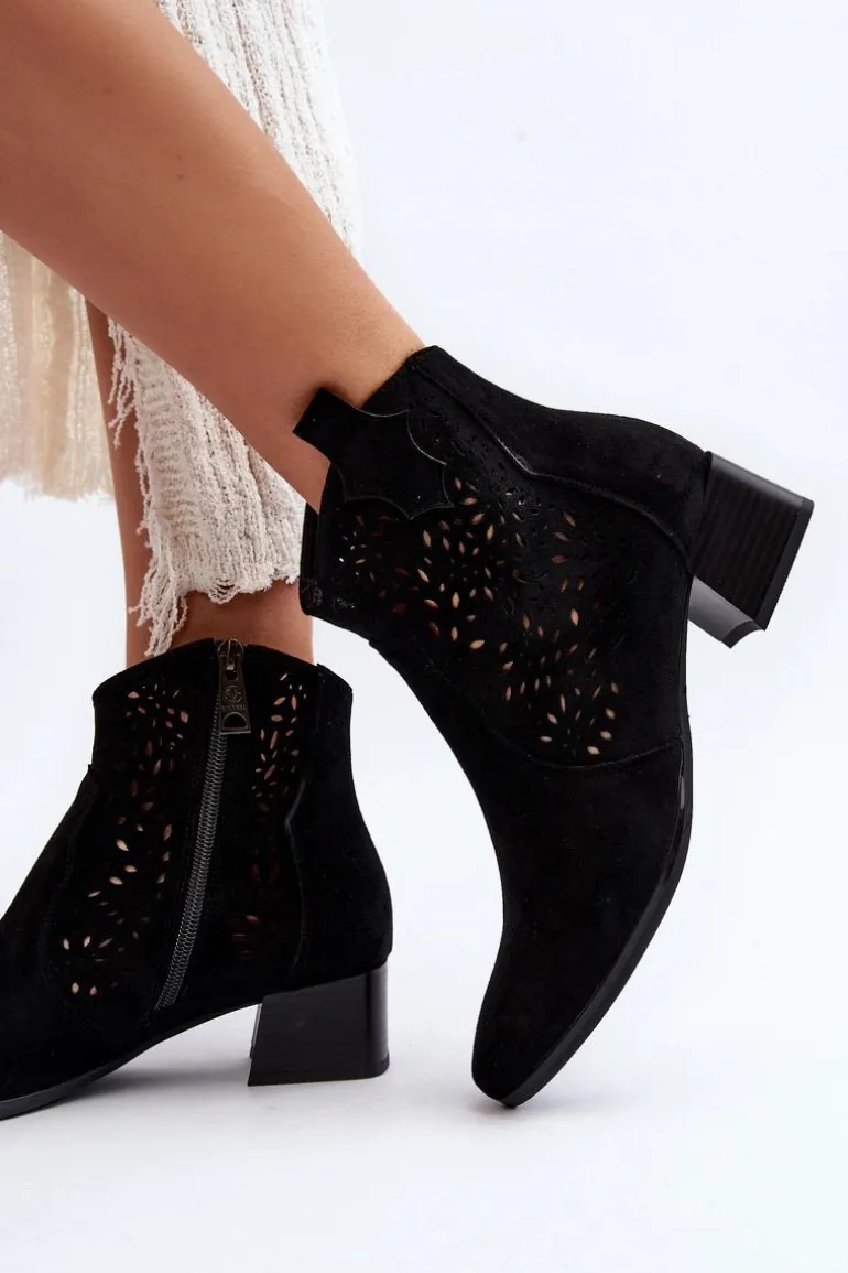 Damskie Ażurowe Botki Czarne Madalina