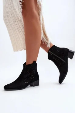 Damskie Ażurowe Botki Czarne Madalina