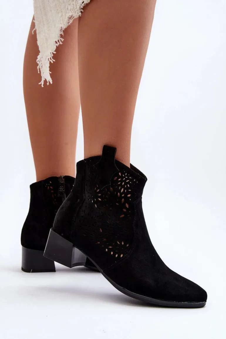 Damskie Ażurowe Botki Czarne Madalina